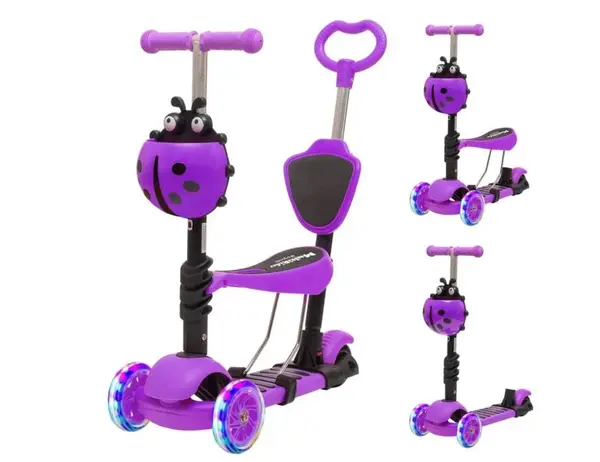 Trotineta 5 in 1 buburuza cu scaunel - ( mov )