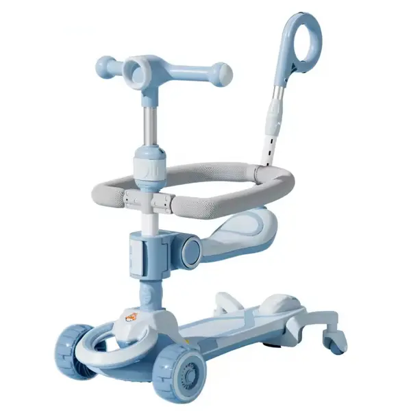 Trotineta 7 in 1 cu muzica, lumini si maner parental Albastra