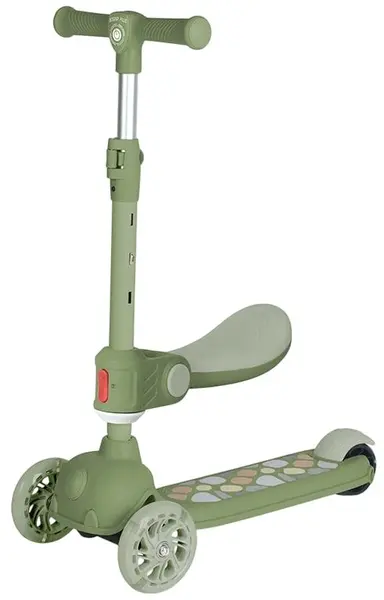 Trotineta cu 3 roti, sezut si anvelope cu lumini Lorelli Jester Plus Verde