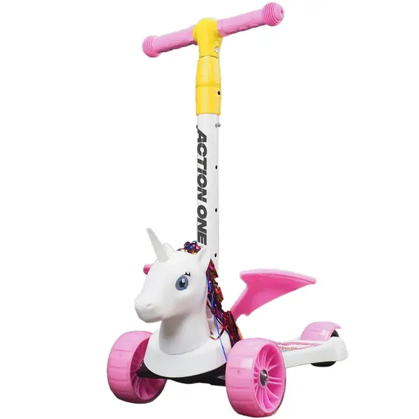 Trotineta cu roti luminoase si late Flying Unicorn, Action One, Roz