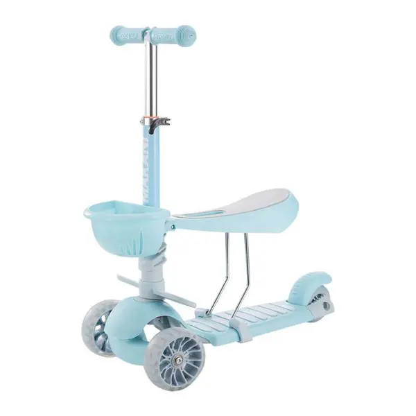 Trotineta cu scaun 3 roti pentru baieti peste 1 an Kikka 3 in 1 Makani BonBon bleu cu luminite