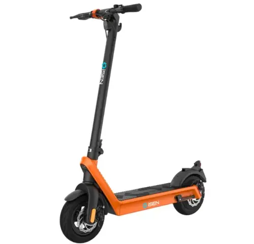 Trotineta electrica pliabila iSEN X9 Plus 2023, roti 10inch, 500W, autonomie maxima 65km, viteza 36km/h, baterie detasabila 15.6Ah (Negru/Portocaliu)
