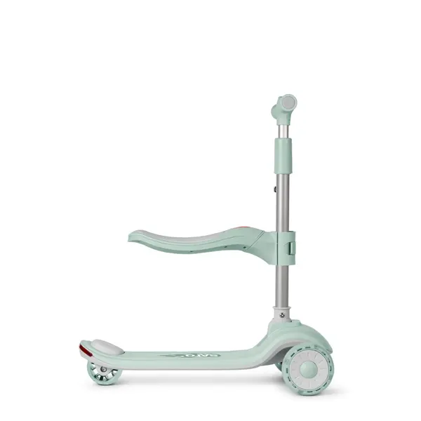 Trotineta evolutiva 2 in 1 Saro Cool Rider mint, pliabila cu scaunel, bluetooth, difuzor, roti LED si frana spate pentru copii 12 luni+, greutatea admisa 50 kg