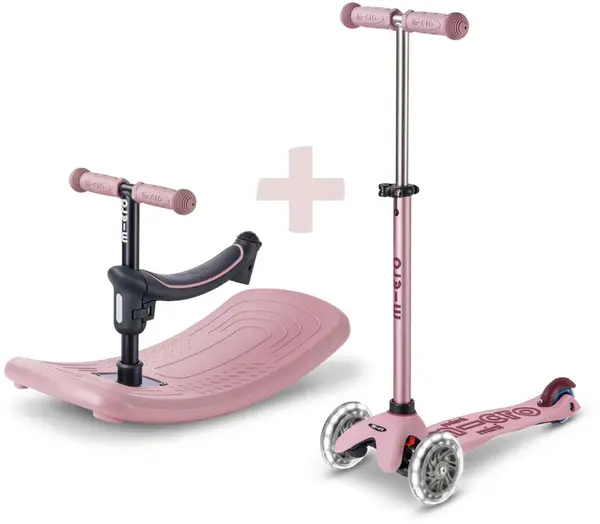 Trotinetă pentru copii 6 în 1 Micro - Mini Deluxe, Rock & Go LED, Roz Pudrat