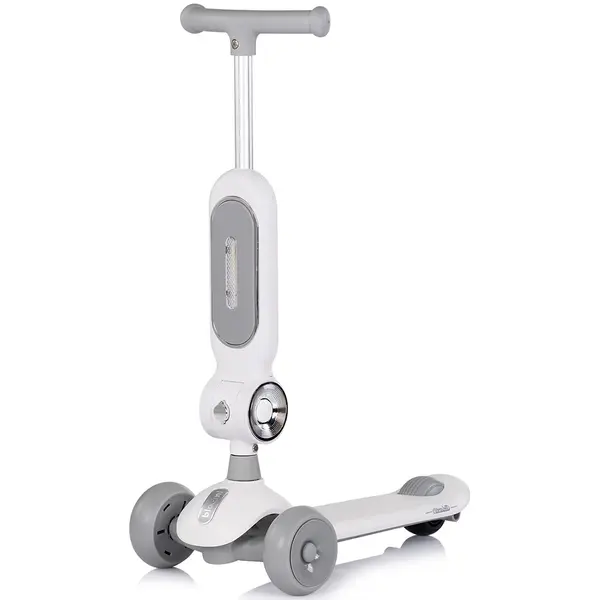 Trotineta pentru copii Chipolino Bloomi grey, cu sezut, 3 roti cu lumini, ghidon reglabil, greutate admisa 50 kg