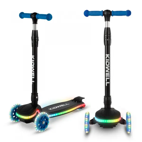 Trotineta pentru copii Kidwell Lumo Blue cu 3 roti, platforma si roti Led, pliabila, reglabila, 3+ ani