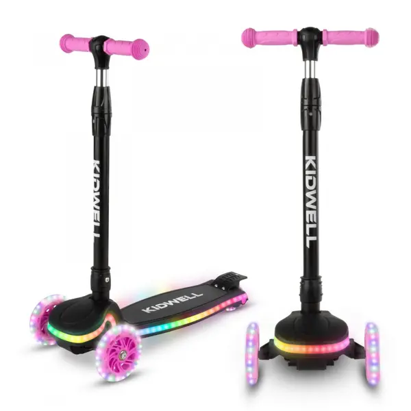 Trotineta pentru copii Kidwell Lumo Pink cu 3 roti, platforma si roti Led, pliabila, reglabila, 3+ ani