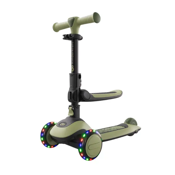 Trotineta pentru copii Kinderkraft Halley 2 Grassland Green, reglabila, pliabila, roti Led luminoase, cu scaunel