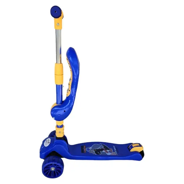Trotineta pentru copii Novokids Mini Scooter 8010 Albastru 2 in 1, cu roti luminoase din silicon, melodii, 3 roti, pliabila, maner reglabil, greutate suportata 50 kg
