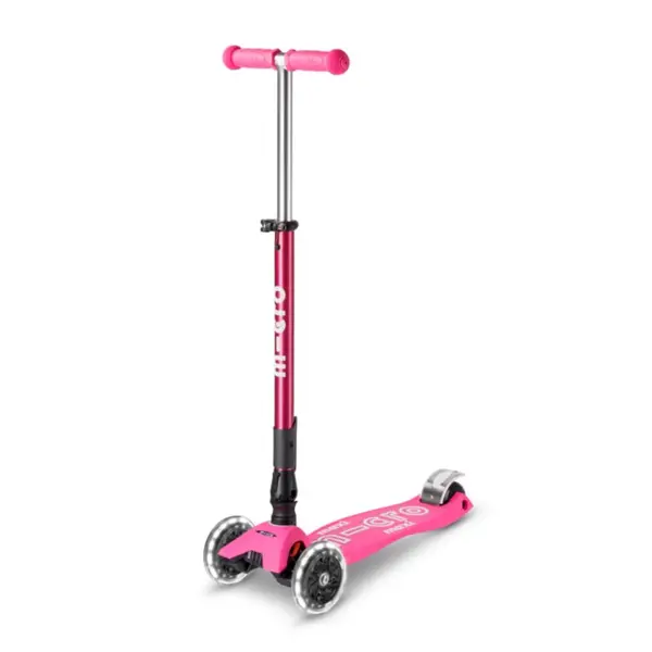 Trotineta pliabila cu 3 roti si lumini LED, Micro, Maxi Deluxe, Shocking Roz