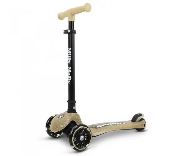 Trotineta pliabila Milly Mally Sparky Champagne, roti din silicon cu led, platforma iluminata, greutate admisa 50 kg
