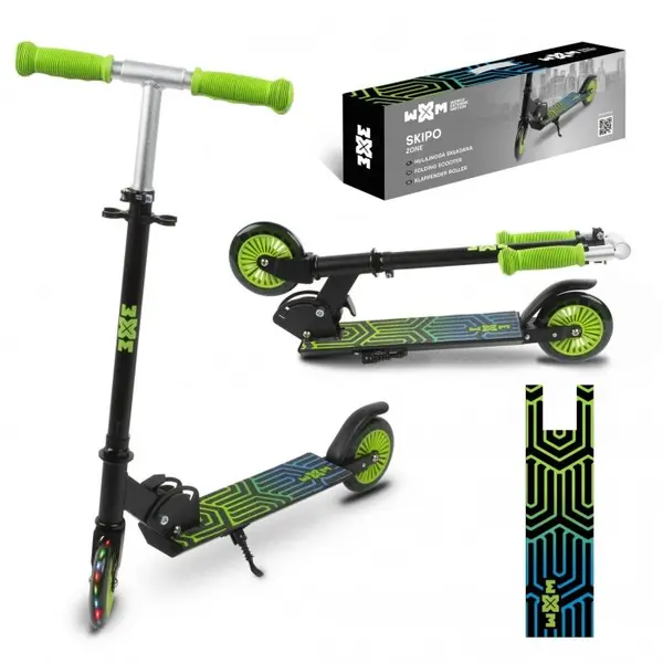 Trotineta pliabila pentru copii WXM Skipo Zone, cadru din aluminiu, roti cu lumini led, greutate admisa 25 kg