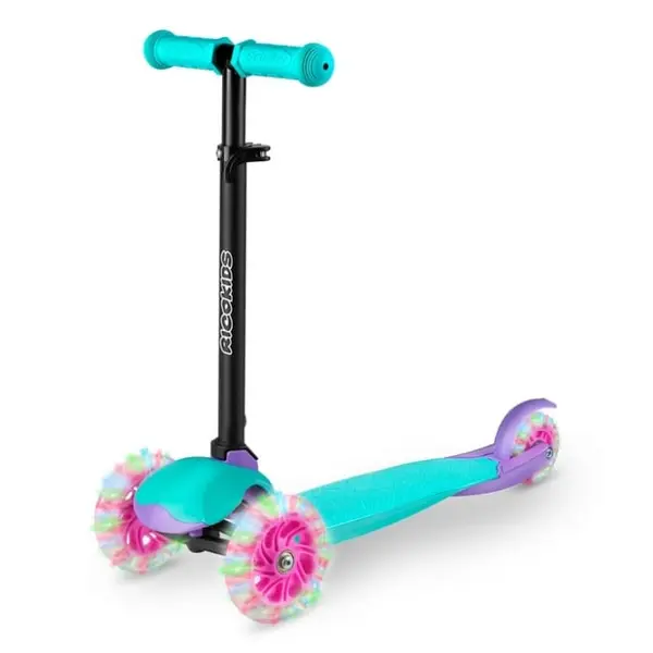 Trotineta Ricokids Loco, ghidon reglabil, roti LED, turcoaz/roz KID605940, la doar 156,00 lei
