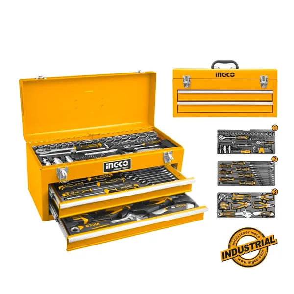 Trusa Chei 97 Piese INGCO HTCS220971 in Cutie Metal Tip Sertar, Set Profesional Scule cu Tubulare, Clicheti si Accesorii Complete