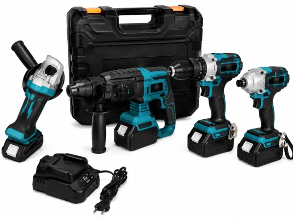 Trusa completa 4 Piese 24V 5AH ce contine : Rotopercutor Bormasina Autofiletanta de impact si Flex