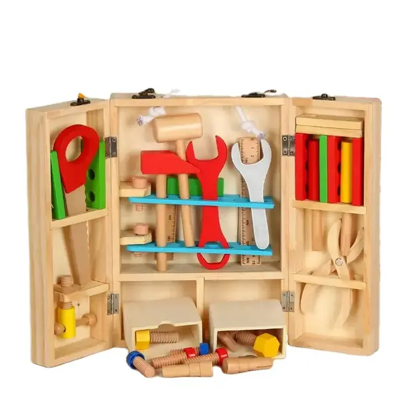 Trusa cu 35 de unelte pentru copii - atelier din lemn multicolor