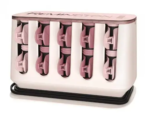 Trusa de bigudiuri electrice Remington PROluxe H9100, 20 de bigudiuri cu invelis catifelat, 2 marimi, Tehnologie OPTI heat, Invelis Grip tech Clipsuri ceramice incalzite, Incalzire rapida (Alb/Roz)