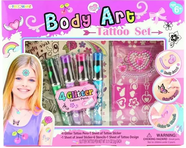 Trusă de tatuaje Robetoy - Cu substanțe chimice cu sclipici, 8 bucăți