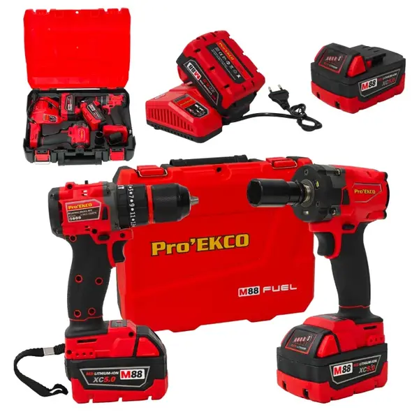 Trusa scule electrice DDT Pro, EKCO M88 FUEL , BRUSHLESS, 2 acumulatori 5.0Ah, incarcator si valiza de transport