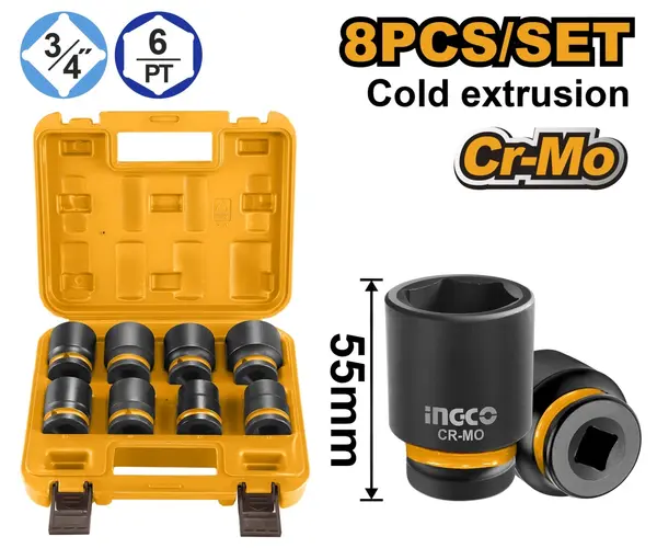 Trusa Tubulare IMPACT 3/4 8buc INGCO HKISSD34081