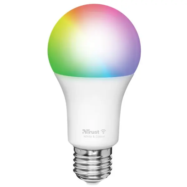 Trust Bec LED inteligent Trust WiFi RGBCW E27, luminozitate 806 lm, clasa energetica A+, Alb si colorat