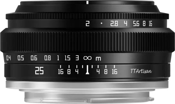 TTArtisan 25mm F2 Obiectiv APS-C, Montura M43, Focalizare Manuala, Distanta Minima 0.25m, Diafragma F2-F16, Negru
