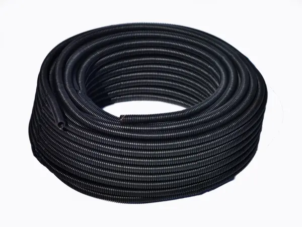 Tub gofrat negru 750N, HF, stabilizat UV, cu fir 50 ml D20