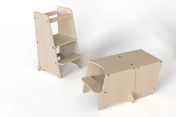 Turn de invatare multifunctional Kule Bend, Natur, MamaToyz, utilizabil ca masa sau platforma de joaca