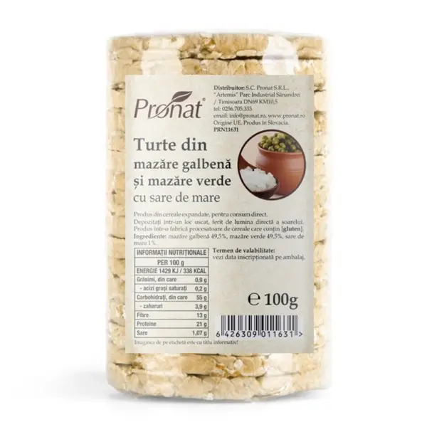 Turte din Mazare Galbena si Verde, Pronat, cu Sare de Mare, 100 g