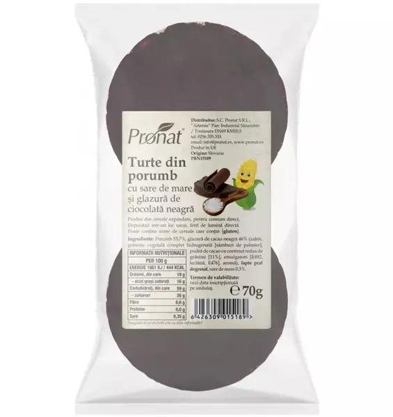 Turte din porumb cu sare de mare si glazura de ciocolata neagra, 70g