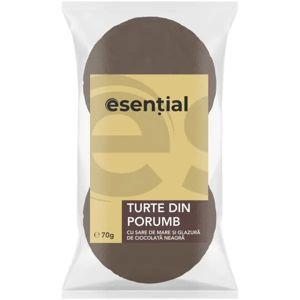 Turte din Porumb cu Sare de Mare si Glazura de Ciocolata Neagra, 70 g