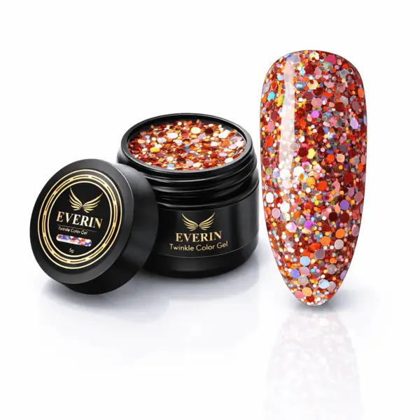 Twinkle Color Gel EVERIN 5ml – 17 | Gel Color Cupru cu Sclipici Holografic pentru Manichiură Profesională