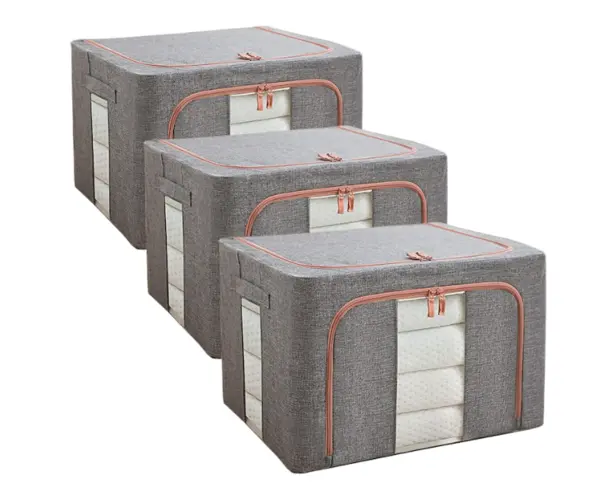 UB Pachet de 3 cosuri de depozitare pentru haine pliabile pentru organizatoare de dulap 24L/66L/100L GRI
