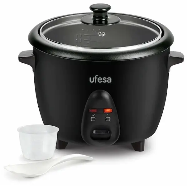Ufesa Aparat electric de gatit orez cu aburi, Ufesa AR4080 Basmati Rice Cooker, 700W, capacitate 1.8 L, Negru/Inox