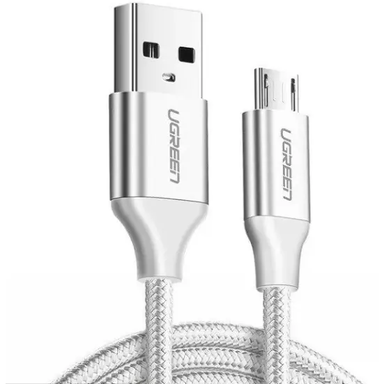 Ugreen CABLU alimentare si date Ugreen, US290, Fast Charging Data Cable pt. smartphone, USB la Micro-USB, braided, 2m, alb