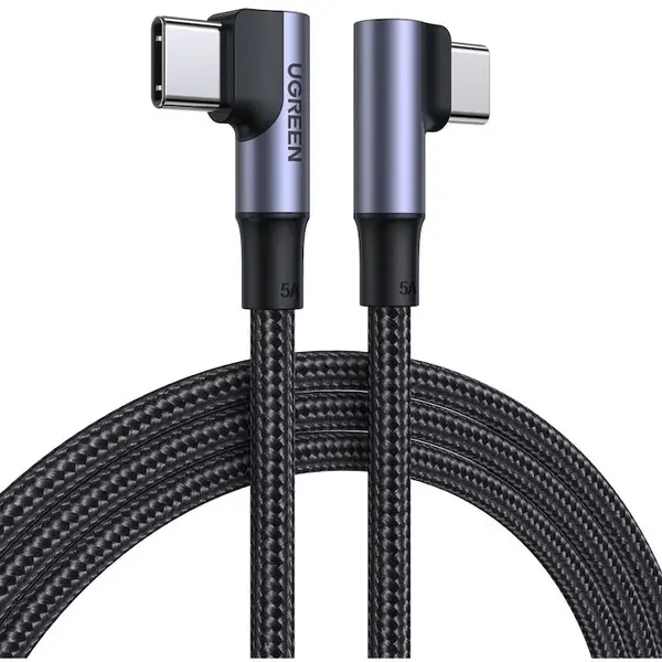 Ugreen Cablu pentru incarcare si transfer de date UGREEN Elbow US335, 2x USB Type-C, Quick Charge, Power Delivery 100W, 5A, 2m, Negru