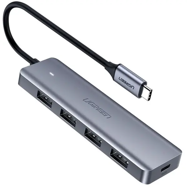 Ugreen HUB extern Ugreen, CM219 porturi USB: USB 3.0 x 4, conectare prin USB Type-C, aluminiu, lungime 15 cm, gri, 70336