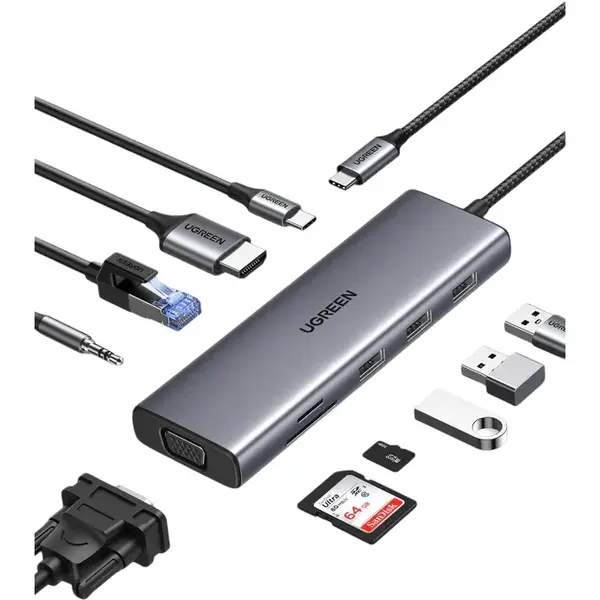 Ugreen Hub Ugreen 10-in-1 USB-C la 4K HDMI & VGA, Gri