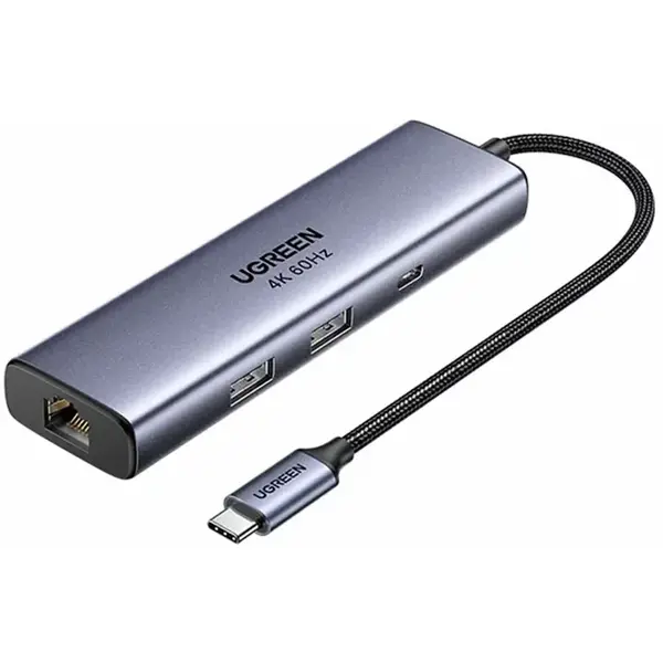 Ugreen Hub UGREEN 6-in-1 USB-C la PD3.0 100W, 2x USB-A, RJ45, Displayport 4K@60hz, 5Gbps, Gri