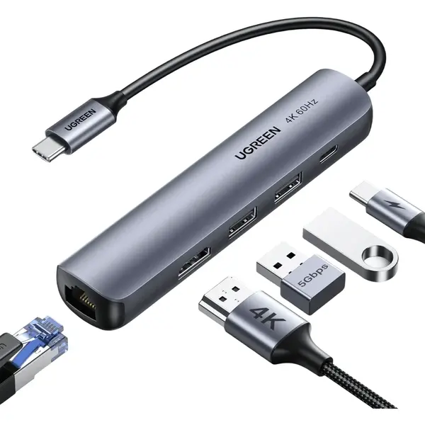 Ugreen Hub USB Ugreen CM418 5-in-1 USB-C Hub, 4K HDMI, Gigabit Ethernet, 2x USB 3.0, PD 100W