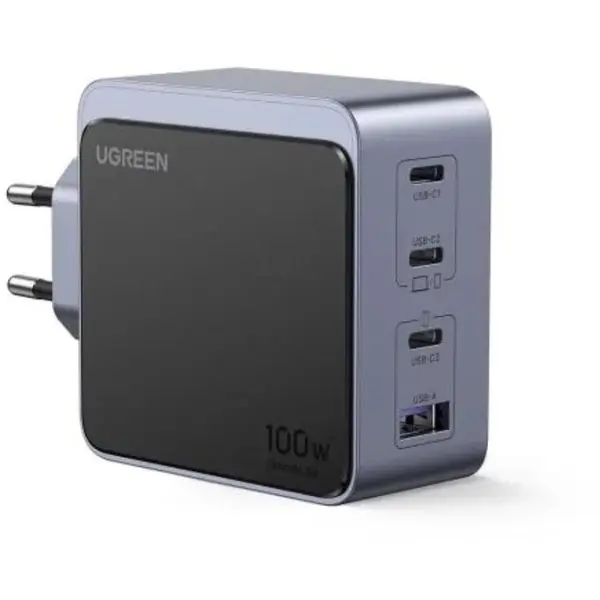 Ugreen Incarcator retea Ugreen Nexode Air 100W, GaN Fast Charging, 3x USB-C, 1x USB-A, Negru/Gri