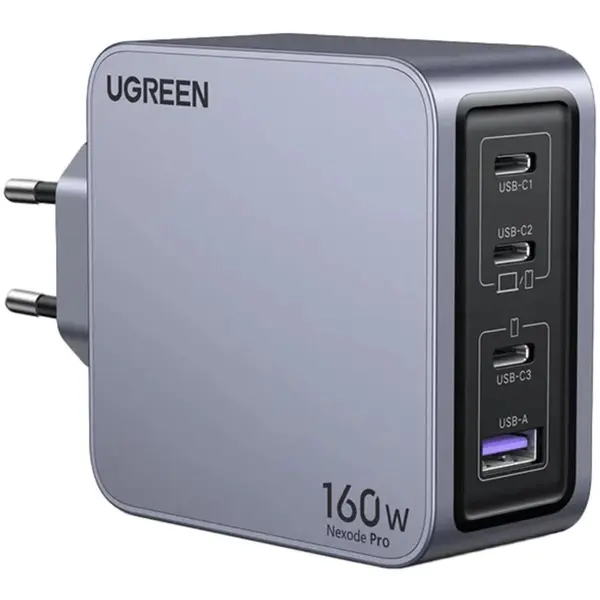 Ugreen Incarcator retea Ugreen Nexode Pro 160W, GaN Mini, 3x USB-C, 1x USB-A, cu cablu USB-C inclus, Gri