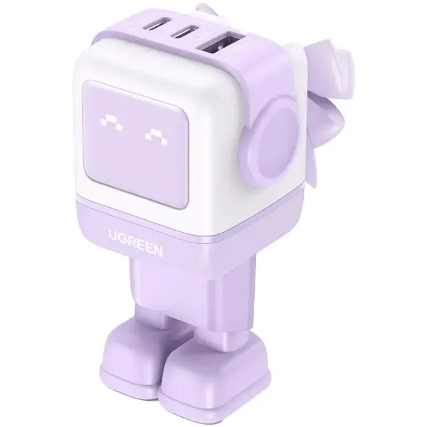 Ugreen Incarcator retea Ugreen Uno 65W, GaN Fast Charging, 2x USB-C, 1x USB-A, Violet