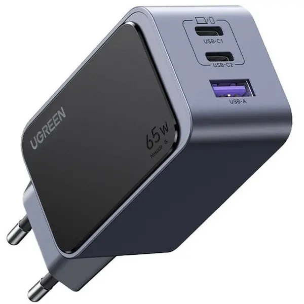 Ugreen Incarcator UGREEN Nexode Air, 65 W, 2 x USB-C,1 x USB- A, Fast Charger GaN, Gri