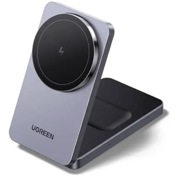 Ugreen Incarcator wireless Ugreen MagFlow 2-in-1 20W, Qi, compatibil MagSafe, Gri