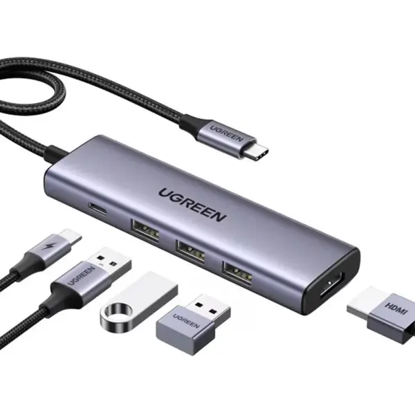 Ugreen USB HUB Multifunctional 5in1 Ugreen CM511, 3x USB-A, 1x USB-C PD 100W, 1x HDMI 4K 30Hz, 5Gbps, Gri