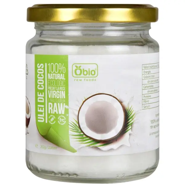 Ulei de cocos bio presat la rece 202g/220ml Obio