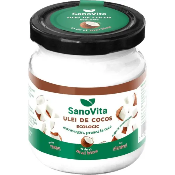 Ulei de Cocos Extravirgin Ecologic, Presat la Rece, Sanovita, 200 ml