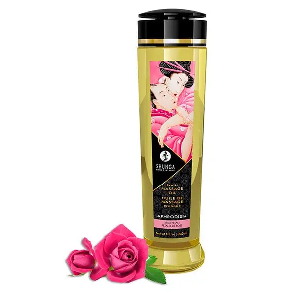 Ulei de masaj erotic Shunga – Aphrodisia, cu aromă de petale de trandafir și efect afrodiziac, 240 ml