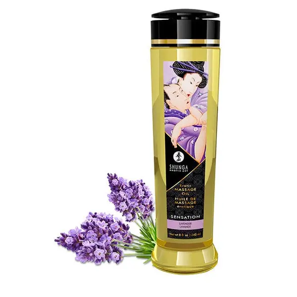 Ulei de masaj erotic Shunga – Sensation, cu aromă de lavandă și efect afrodiziac, 240 ml